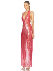 Halter Sheer Sequins Long Dress Mssaz Desses