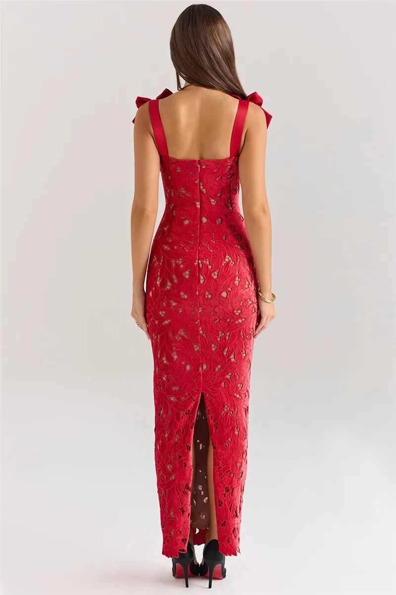 Bows Lace Bodycon Maxi Dress Mssaz Desses