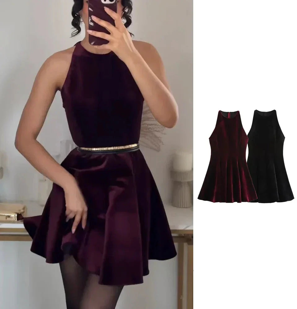 Solid Tank Velvet Mini Dress Mssaz Desses