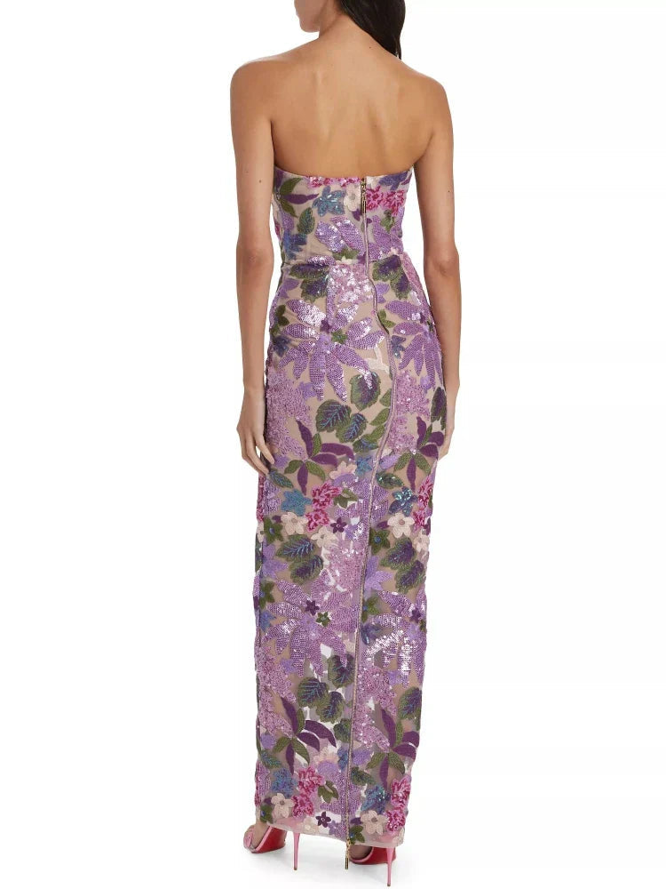 Sequin Floral-Embellished Lavender Strapless Dress Mssaz Desses