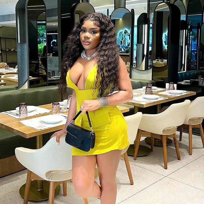 V-Neck Bodycon Mini Dress Mssaz Desses