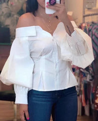 Lantern Sleeve Open Shoulder Top Mssaz Desses