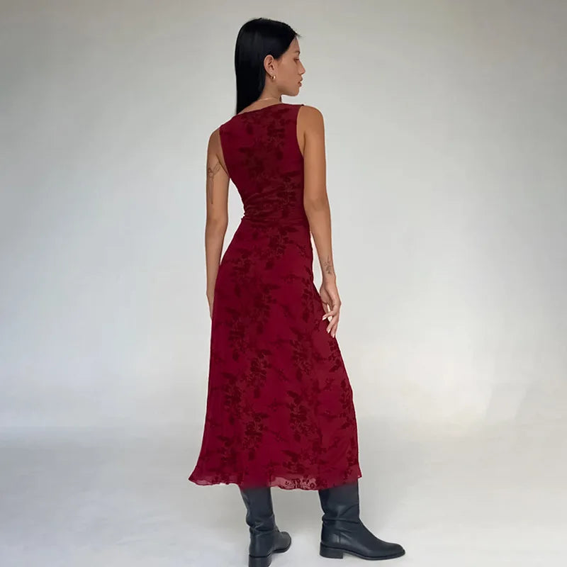 Printed Floral Sleeveless Long Dress Mssaz Desses