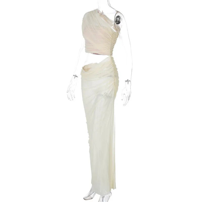 Mesh Backless One-Shoulder Long Dress Mssaz Desses