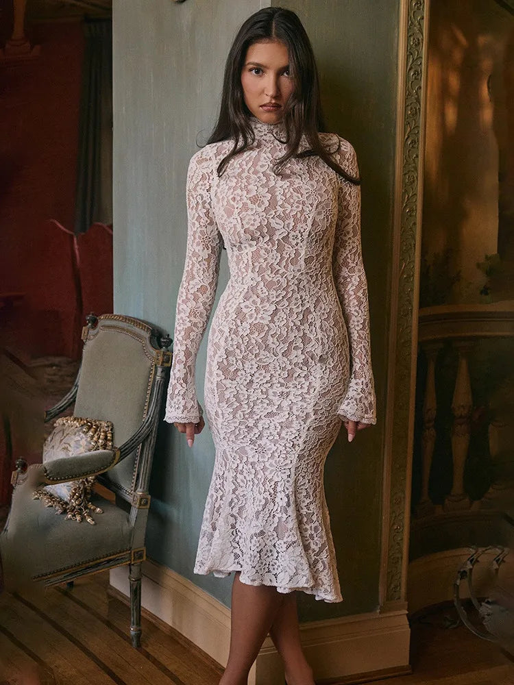 Lace Half High Neck Fishtail Dress Mssaz Desses