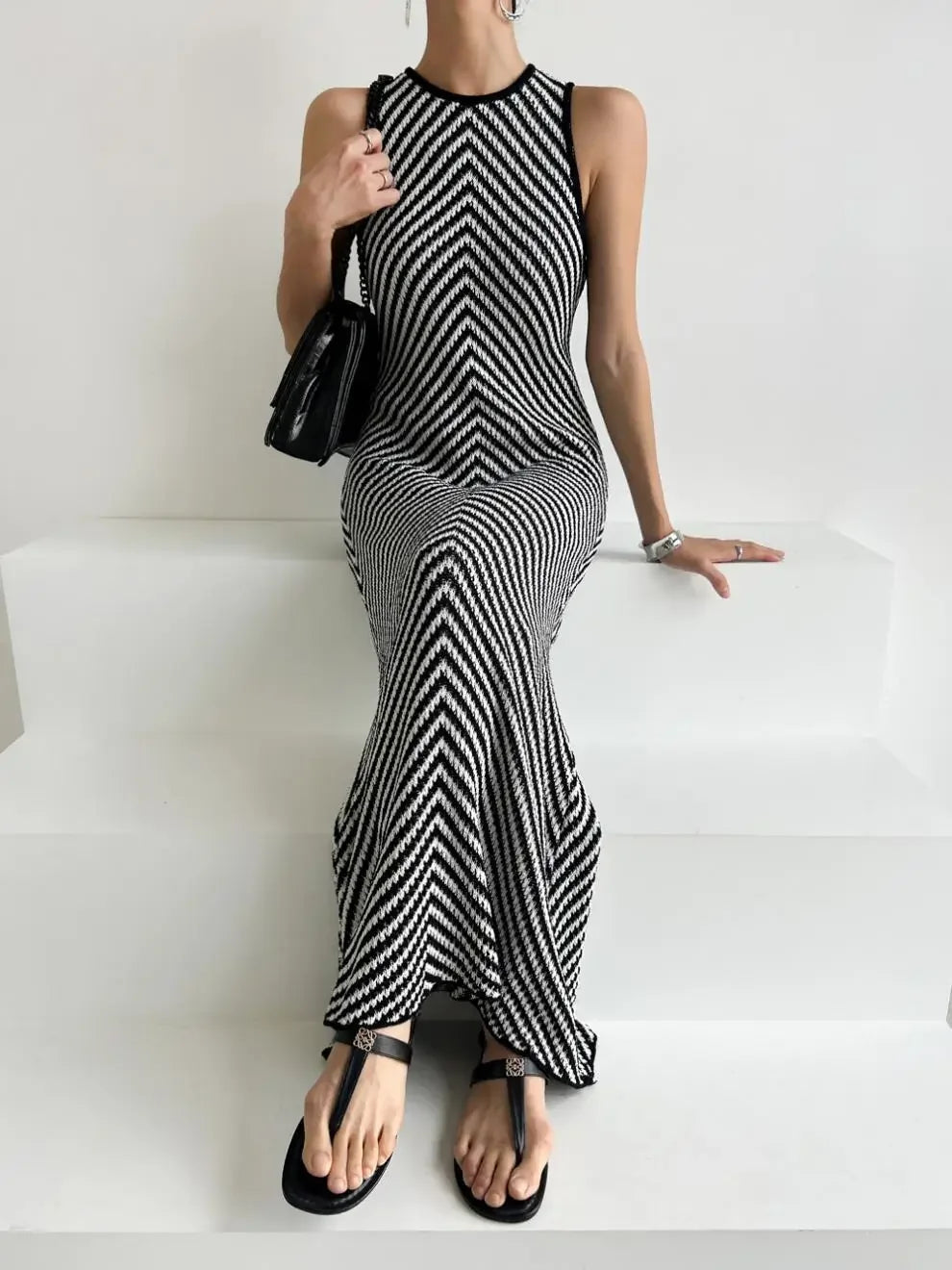 Striped Ribbed Midi Dress Mssaz Desses