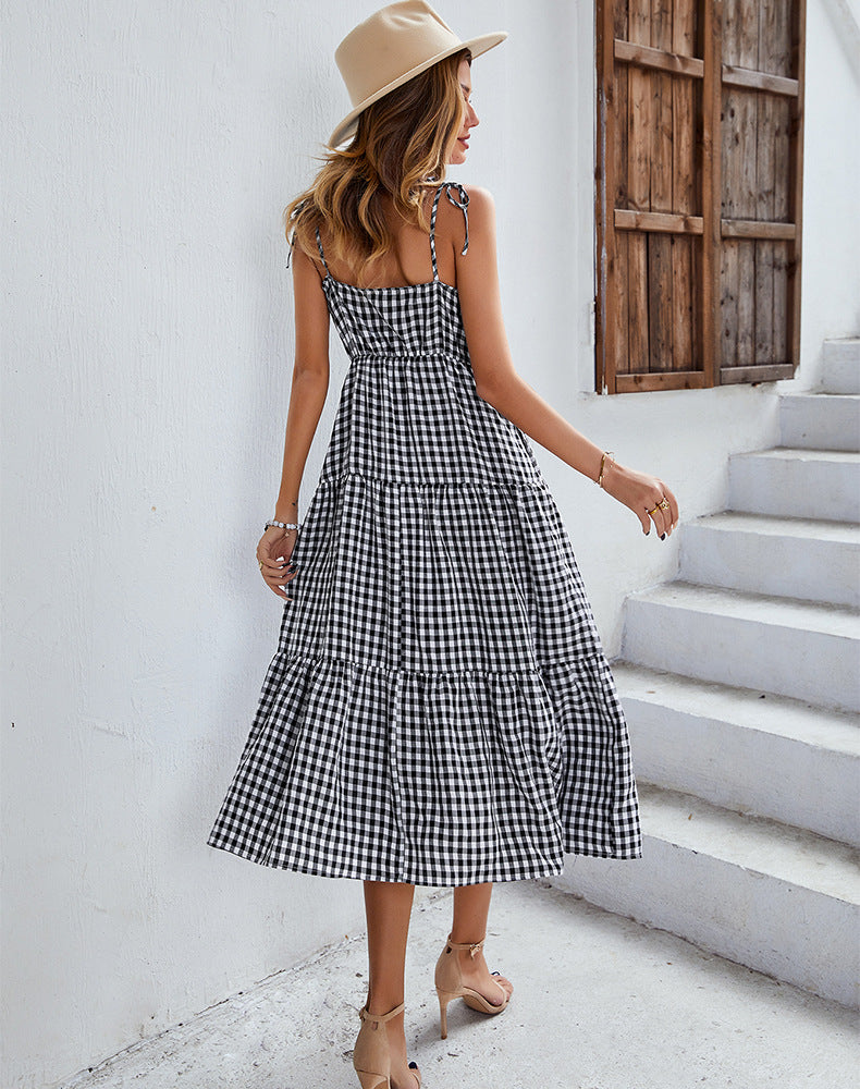 Boho Plaid Backless Casual Ruffles Party Beach Sundress Mssaz Desses