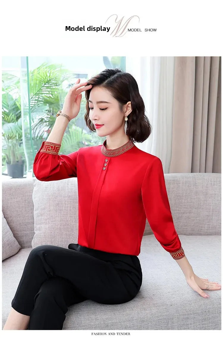 Elegant Long Sleeve Chiffon Slimming Shirt With Button Mssza