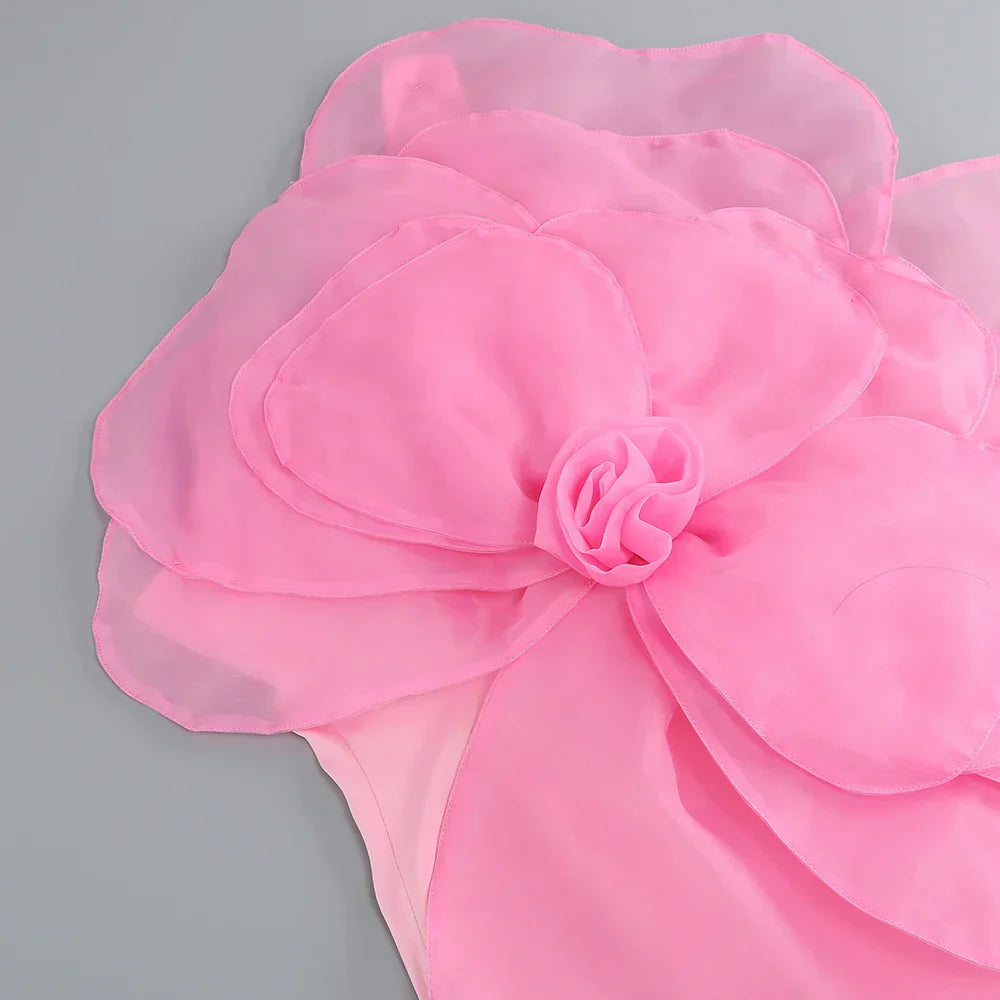 Oblique Shoulder Decorative Flower Solid Mini Dress Mssaz Desses