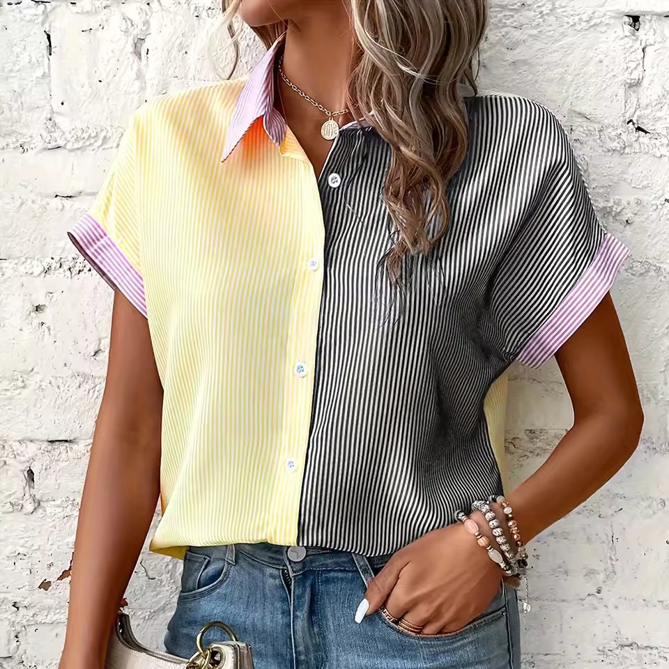 Striped Elegant Shirt Plus Size Color Matching Shirt Mssza