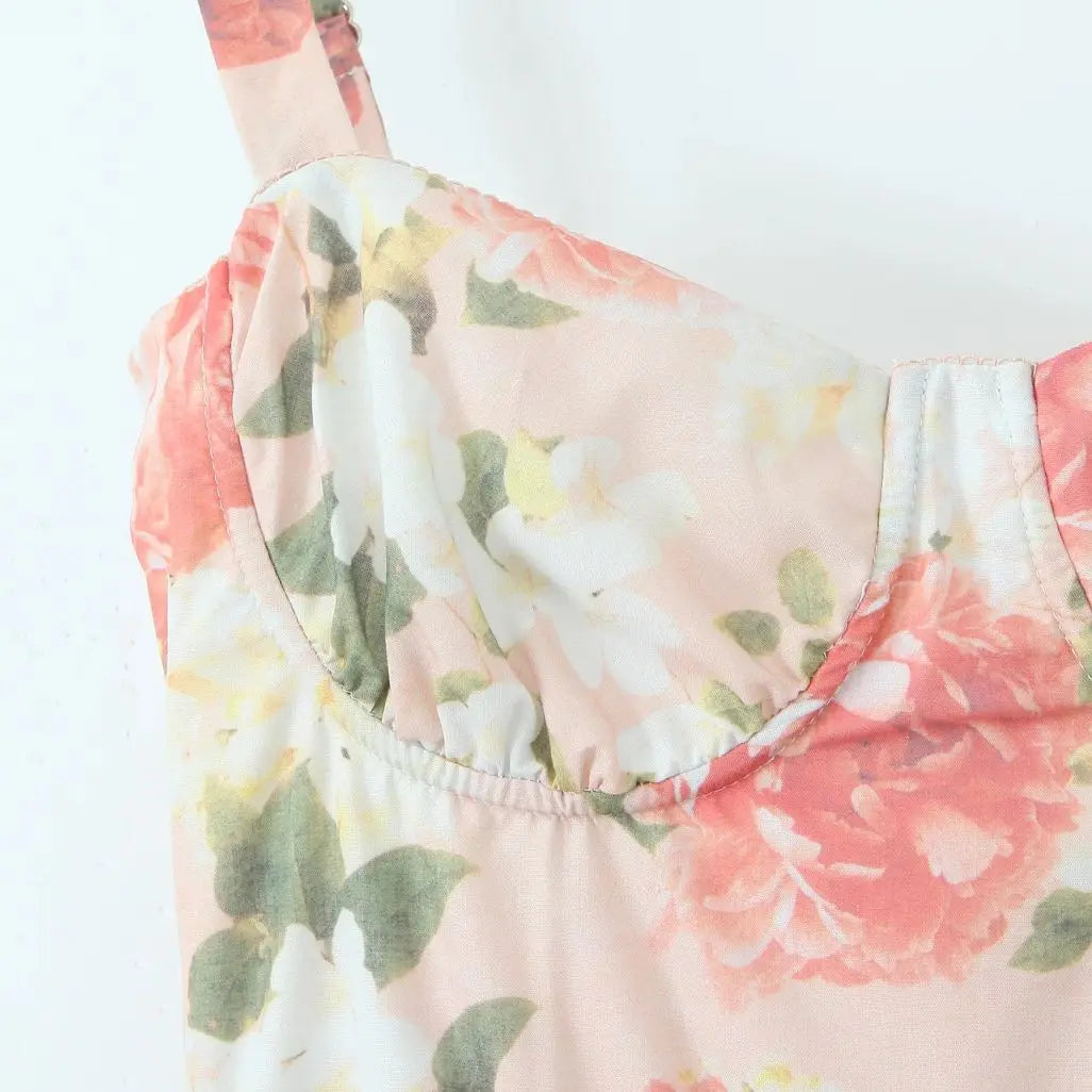 Floral Bra with Wire Corset Ruffles Midi Dress Mssaz Desses