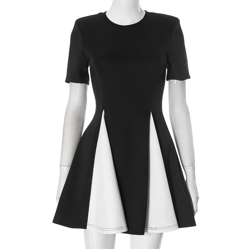 Contrast Patchwork Short Sleeve Mini Dress Mssaz Desses