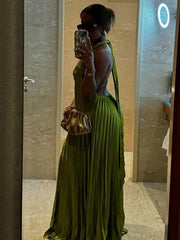 Pleated Hollow Out Halter Neck Long Dress Mssaz Desses