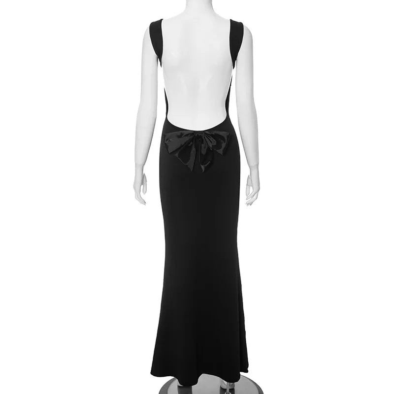 Bow Open Back Cowl Neck Long Dresses For Women Mssaz Desses
