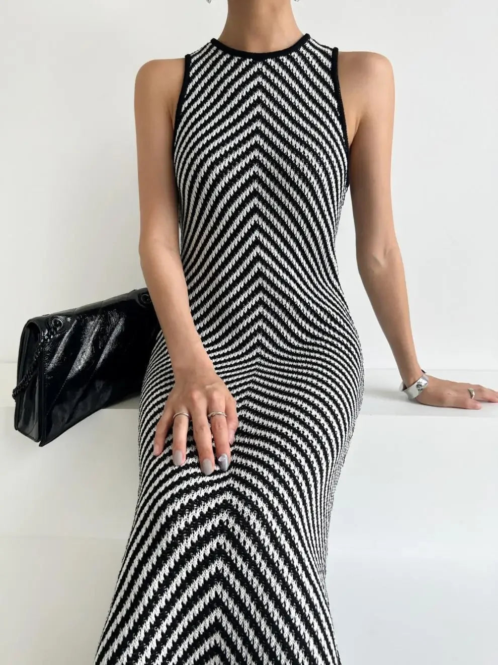 Striped Ribbed Midi Dress Mssaz Desses