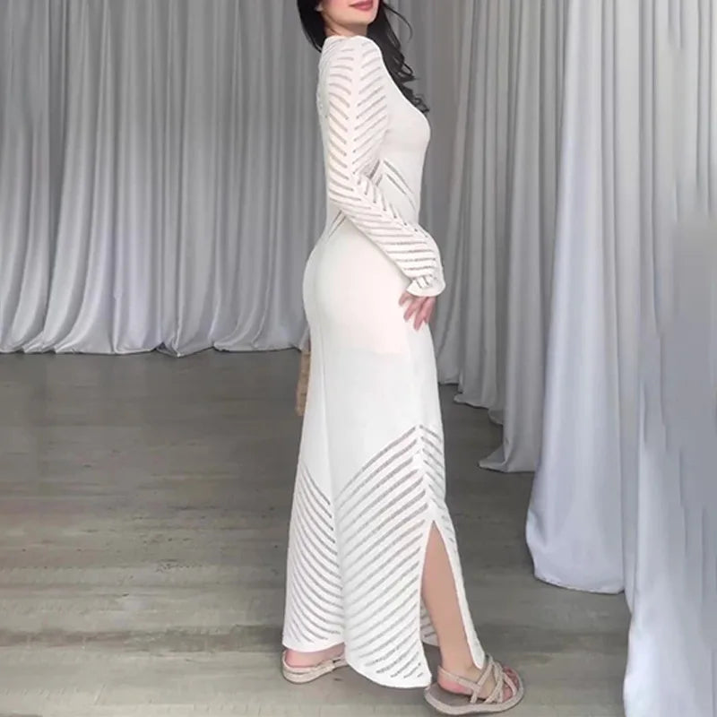 Sleeveless Patchwork Knit Maxi Dresses Mssaz Desses