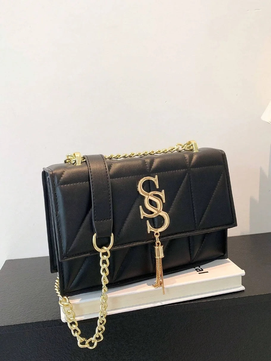Metal Tassel Ornament Small Square Plaid Stitching Crossbody Bag Mssza