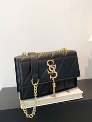 Metal Tassel Ornament Small Square Plaid Stitching Crossbody Bag Mssza