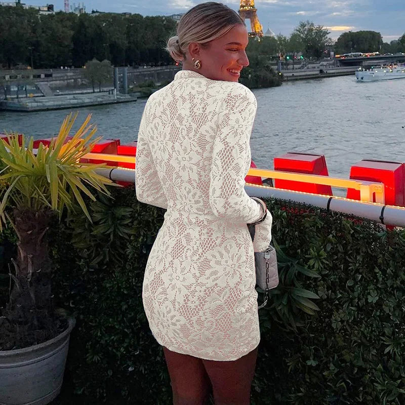 Lace Printed Hollow Out Long Sleeve Dress Mssaz Desses