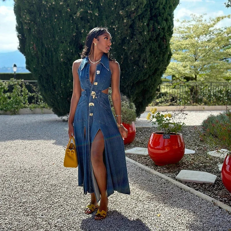 Denim Maxi Dress Mssaz Desses