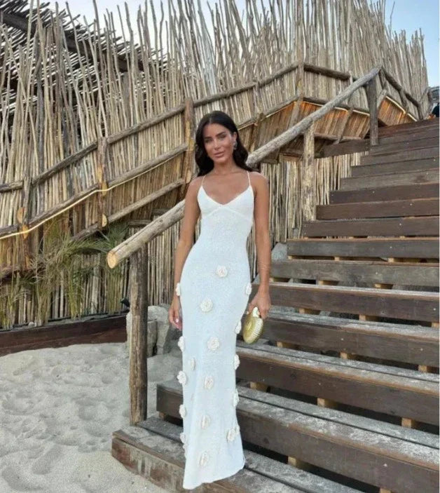 Halter Neck Flower Patchwork Lace-up Maxi Dress Mssaz Desses
