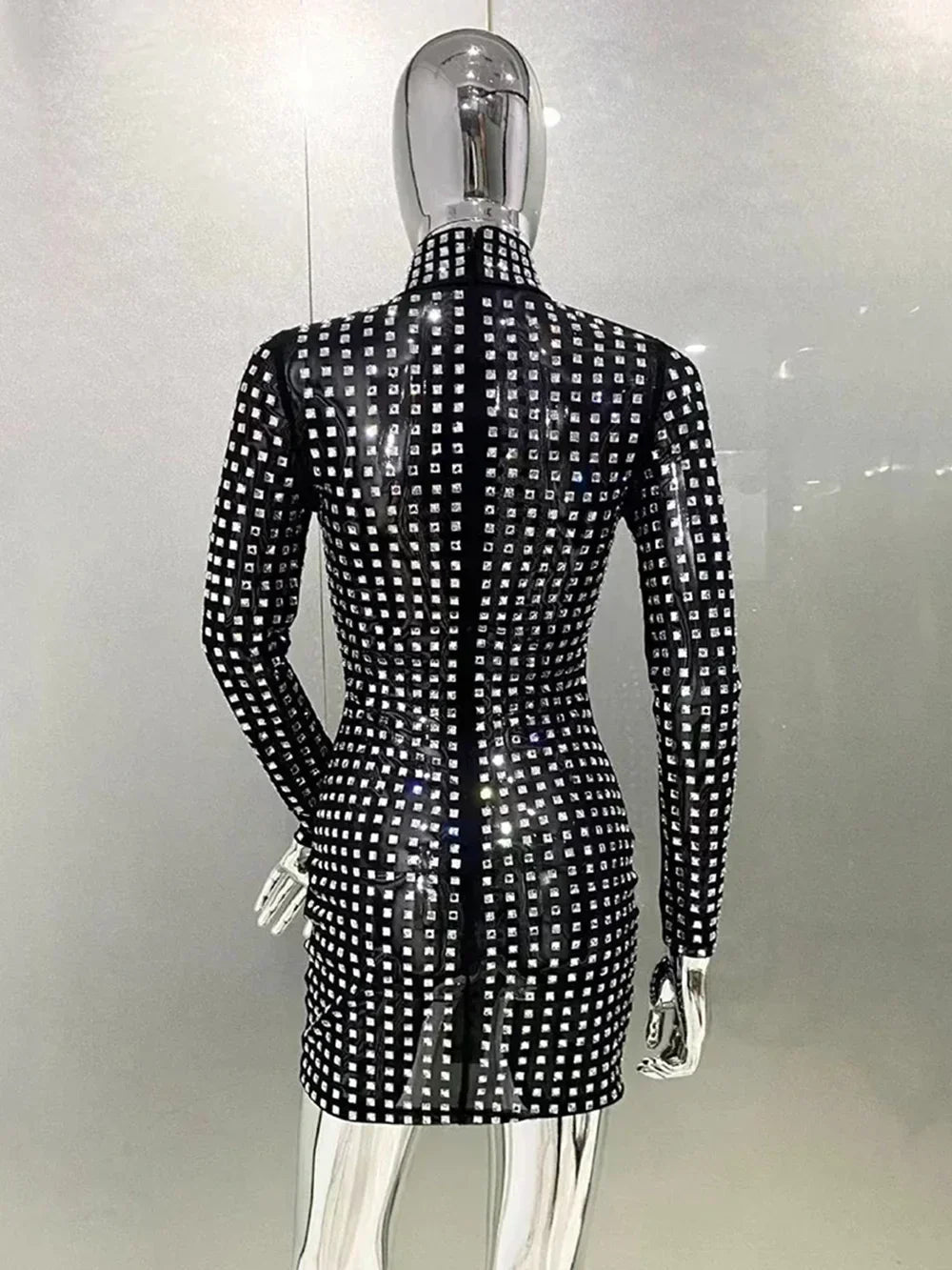 Diamond Crystal Long Sleeved Mini Dress Mssaz Desses