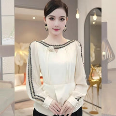 Casual High-end Top with a Unique and Elegant French Style White Long Sleeved Top Mssza