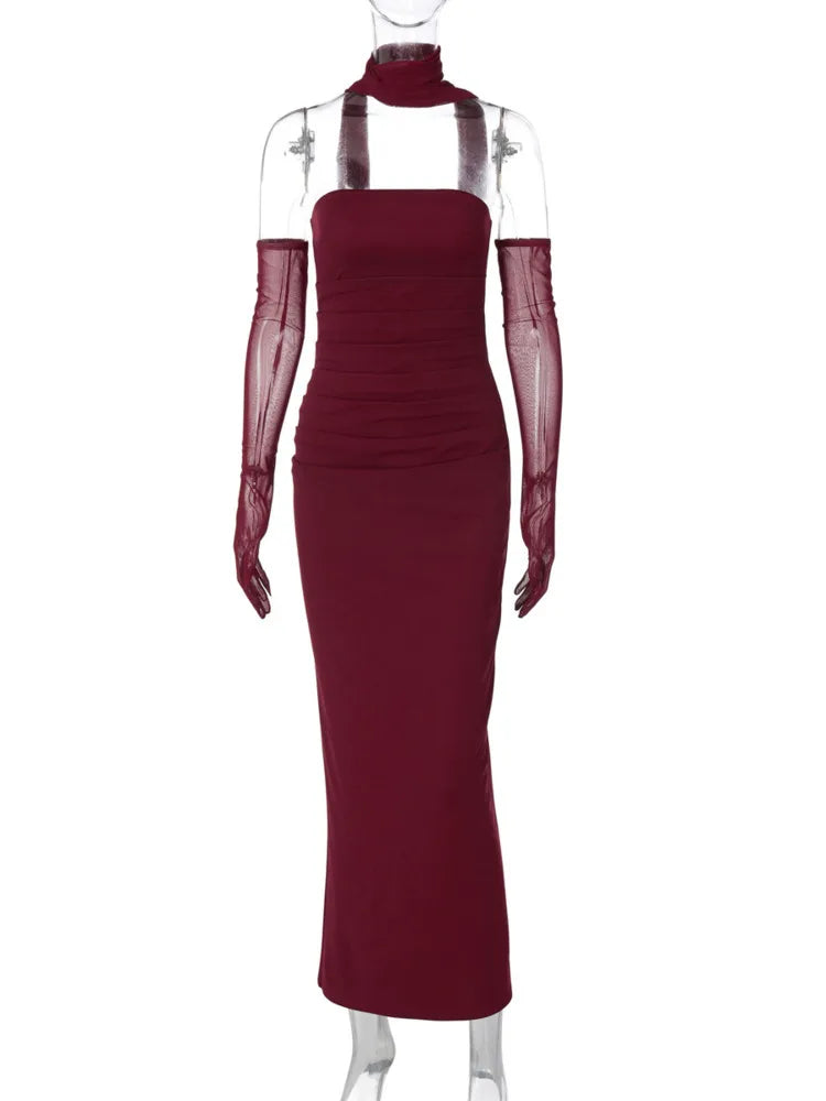 Mesh Sleeve Off-shoulder Long Dress Mssaz Desses