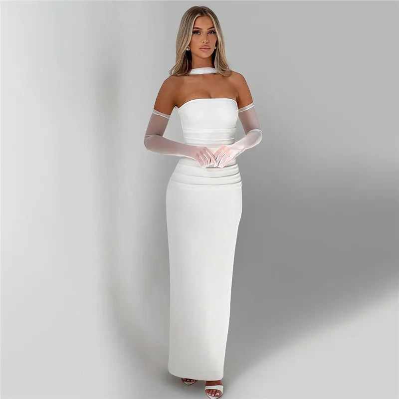 Mesh Sleeve Off-shoulder Long Dress Mssaz Desses