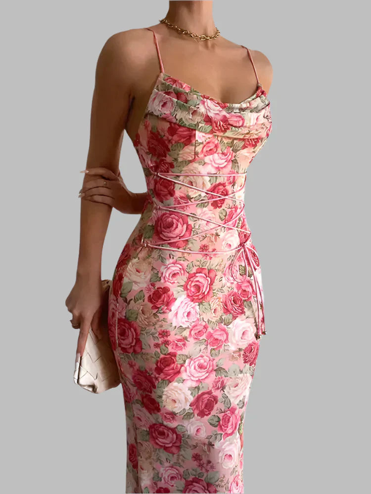 Floral Print Spaghetti Strap Long Dress Mssaz Desses