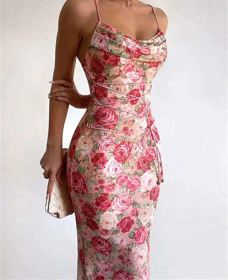 Floral Print Spaghetti Strap Long Dress Mssaz Desses