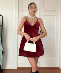Red Velvet Spaghettis Strap Mini Dress Mssaz Desses