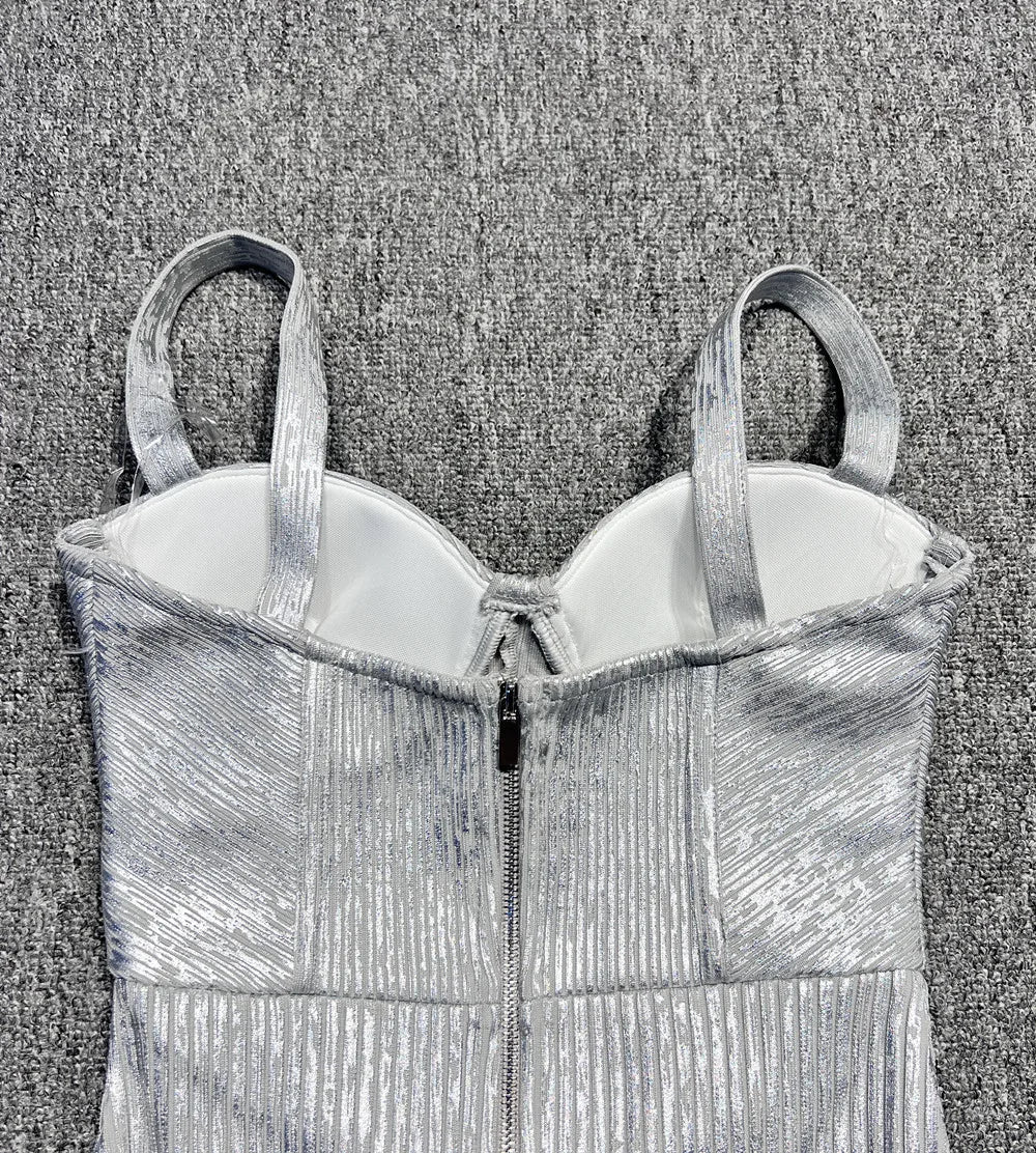 Spaghetti Strap Sleeveless Silver Midi Dress Mssaz Desses