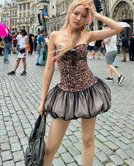 Leopard Print Patchwork Mini Dress Mssaz Desses