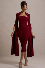 Cape Long Sleeve Square Collar Midi Dress Mssaz Desses