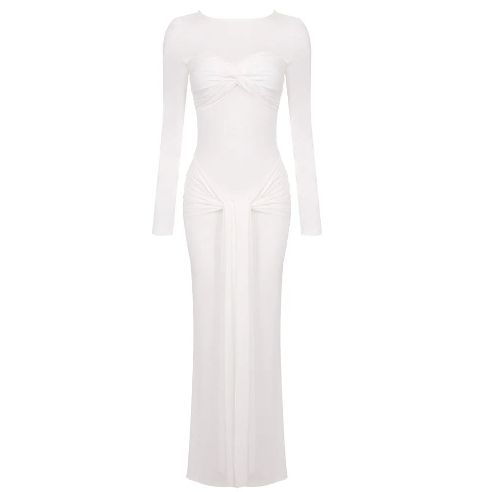 O-neck Long Sleeve Robe Maxi Dress Mssaz Desses