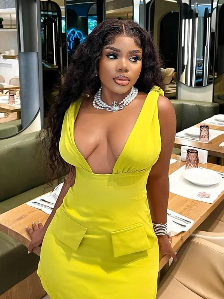 V-Neck Bodycon Mini Dress Mssaz Desses