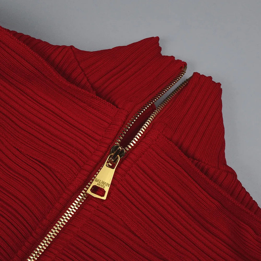 Red Bandage Turtle Neck Cross Design Long Dress Mssaz Desses