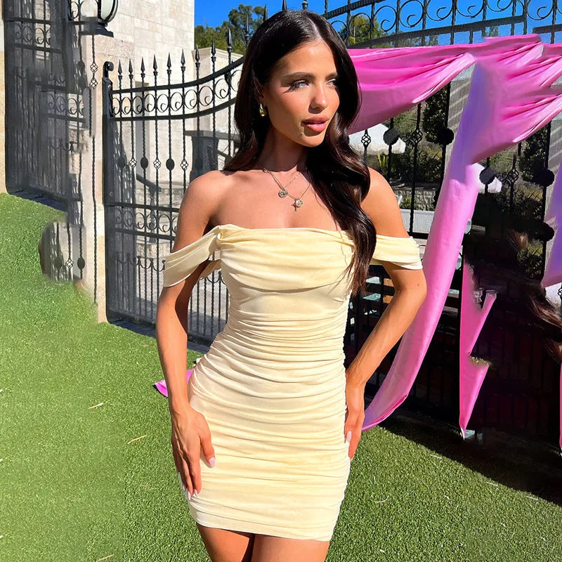 Off the Shoulder Short Sleeve Mini Dress Mssaz Desses