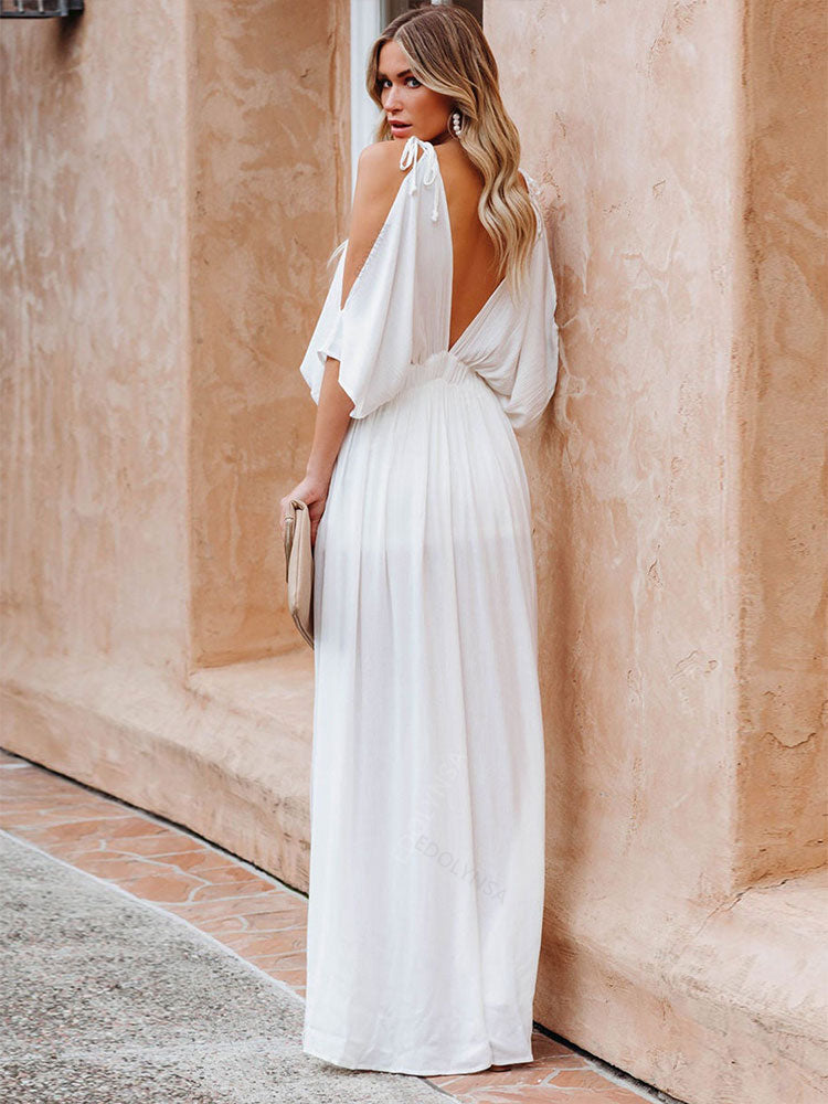 Elegant Solid Color Beach Wear Maxi Dresses Mssaz Desses