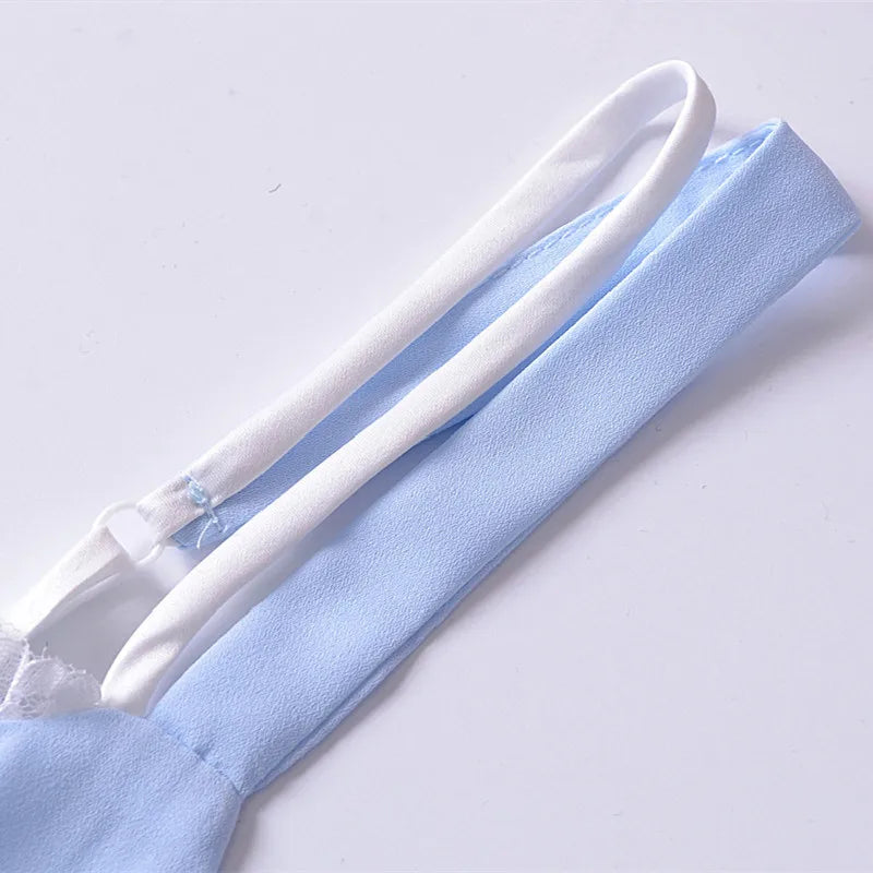Light Blue Spliced Ruffles Hem Midi Dress Mssaz Desses
