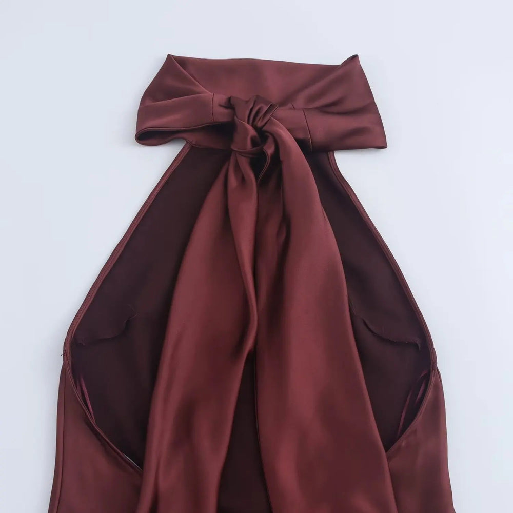 Solid Sleeveless Backless Bow Zipper Long Dress Mssaz Desses