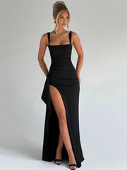 Black Spaghetti Strap Thigh High Split Long Dress Mssaz Desses