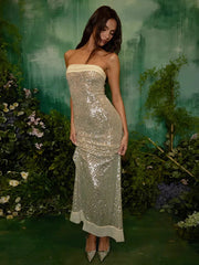Strapless Sequin Slit Backless Dress Mssaz Desses