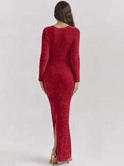 Red Long Sleeve Side Slit Dress Mssaz Desses
