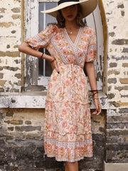 Bohemian Print V-neck HolidayChiffon Dress Mssaz Desses