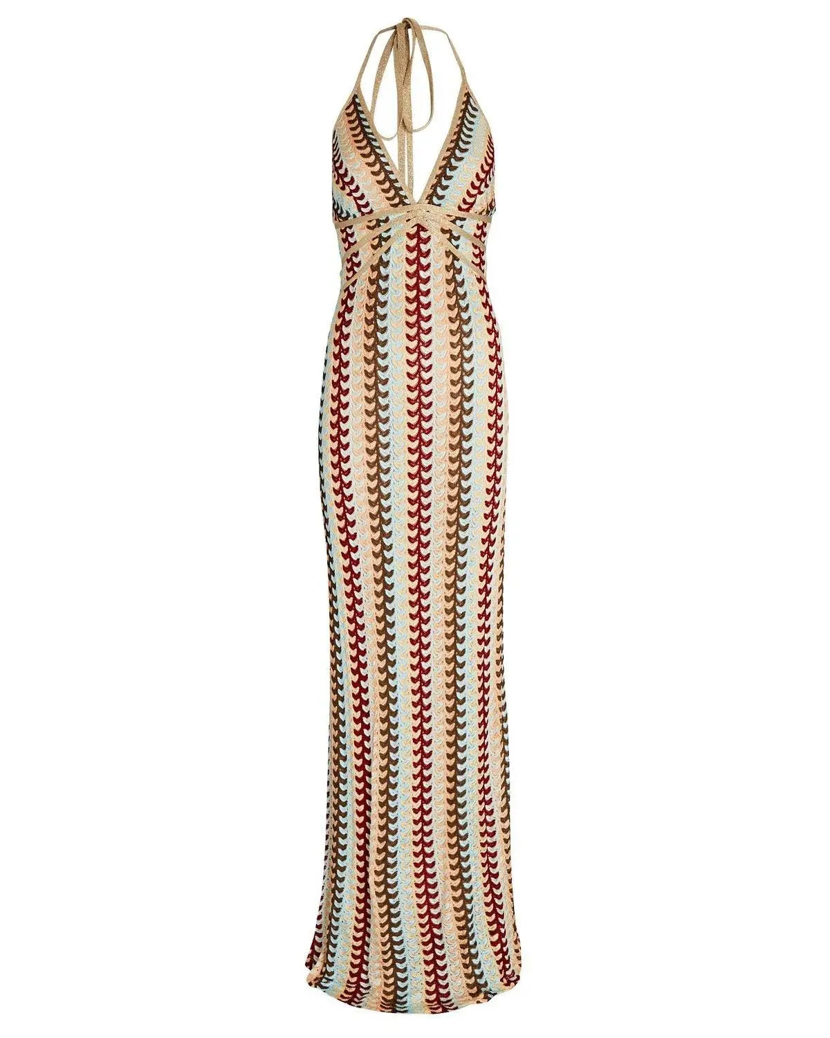 Deep V-neck Crochet Halter Backless Maxi Dress Mssaz Desses