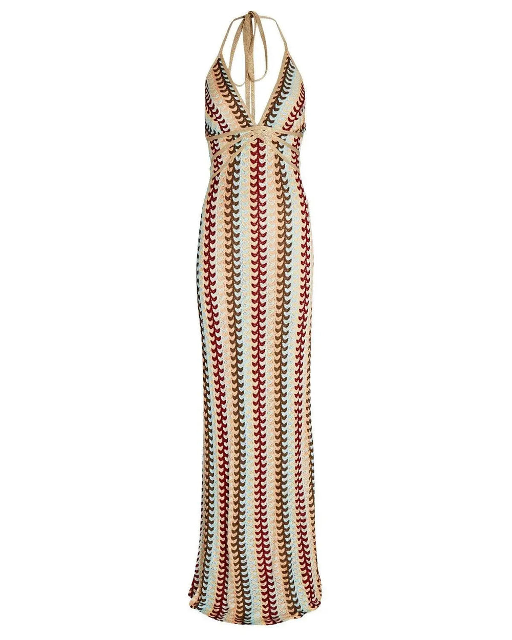 Deep V-neck Crochet Halter Backless Maxi Dress Mssaz Desses