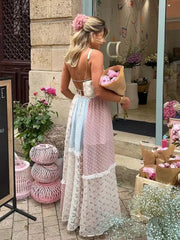 Lace Patchwork Halter Maxi Dress Mssaz Desses