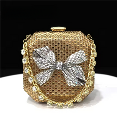 Diamond Inlaid Bow Square Box American Style Clutch Mssza
